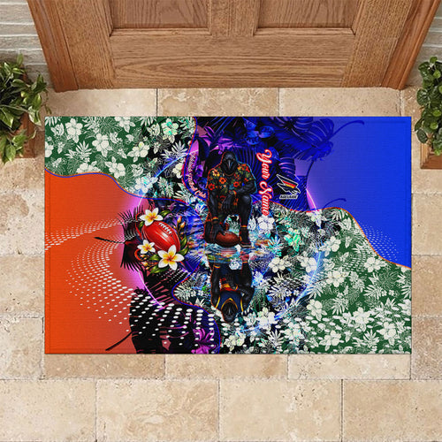 Personalized Adelaide Crow Football Rubber Doormat Tropical Hibiscus Flowers - Pacific Fusion Style
