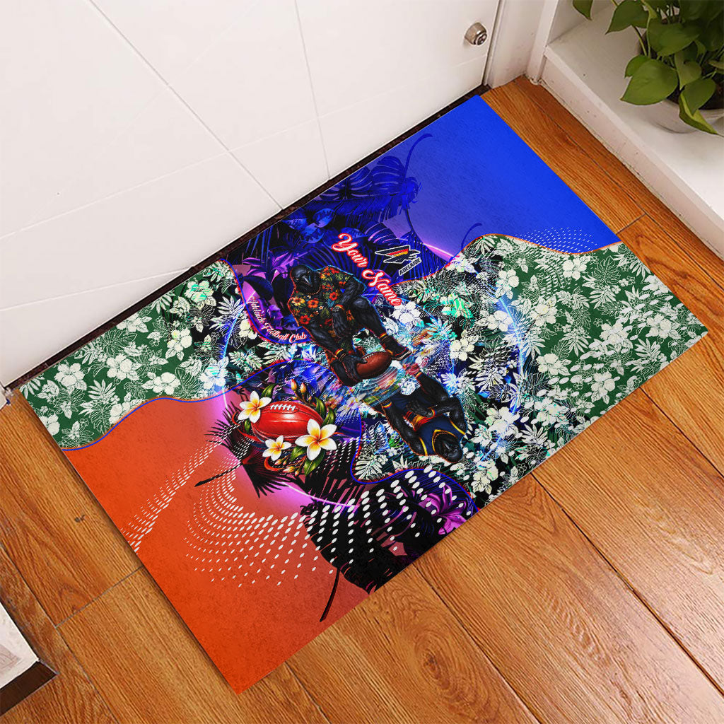 Personalized Adelaide Crow Football Rubber Doormat Tropical Hibiscus Flowers - Pacific Fusion Style
