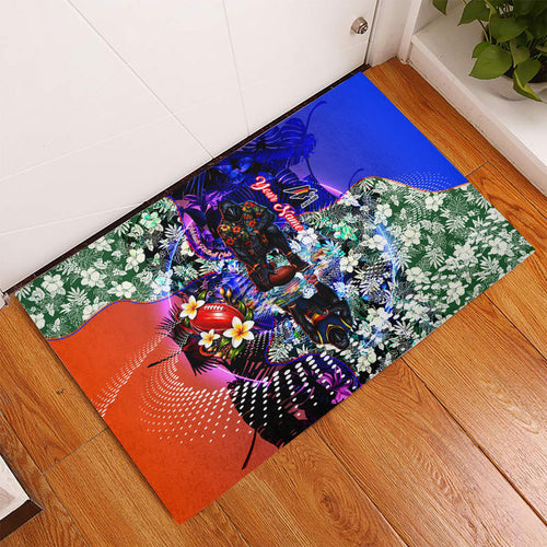Personalized Adelaide Crow Football Rubber Doormat Tropical Hibiscus Flowers - Pacific Fusion Style