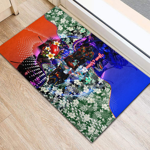 Personalized Adelaide Crow Football Rubber Doormat Tropical Hibiscus Flowers - Pacific Fusion Style