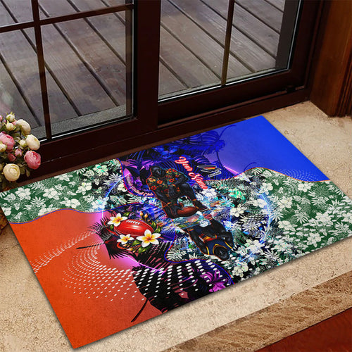 Personalized Adelaide Crow Football Rubber Doormat Tropical Hibiscus Flowers - Pacific Fusion Style