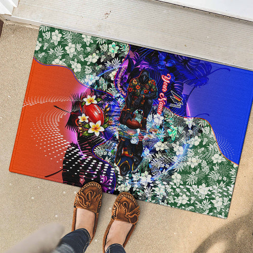 Personalized Adelaide Crow Football Rubber Doormat Tropical Hibiscus Flowers - Pacific Fusion Style