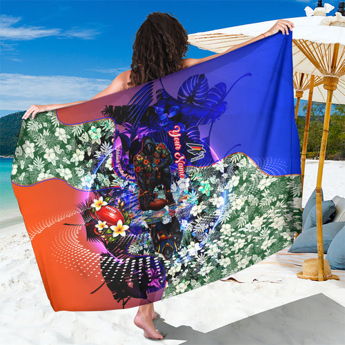 Personalized Adelaide Crow Football Sarong Tropical Hibiscus Flowers - Pacific Fusion Style