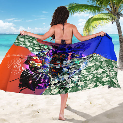 Personalized Adelaide Crow Football Sarong Tropical Hibiscus Flowers - Pacific Fusion Style
