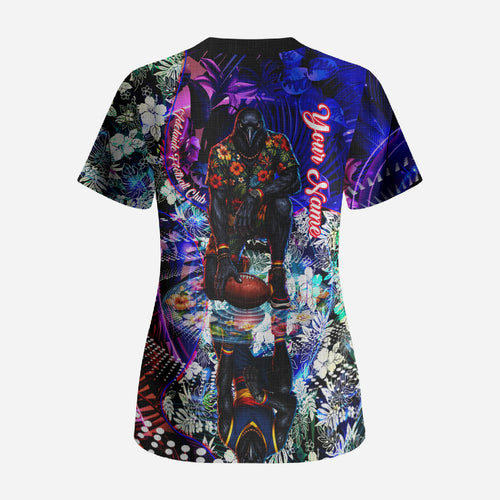 Personalized Adelaide Crow Football Scrub Top Tropical Hibiscus Flowers - Pacific Fusion Style