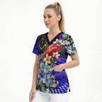 Personalized Adelaide Crow Football Scrub Top Tropical Hibiscus Flowers - Pacific Fusion Style