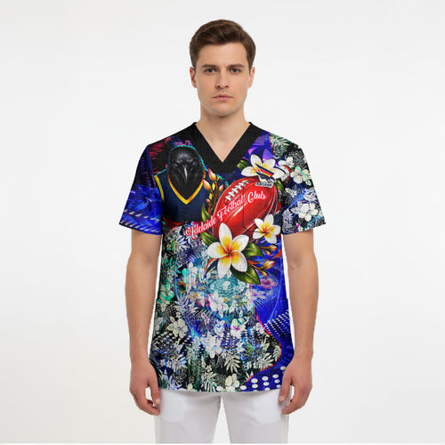 Personalized Adelaide Crow Football Scrub Top Tropical Hibiscus Flowers - Pacific Fusion Style