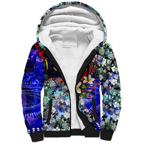 Personalized Adelaide Crow Football Sherpa Hoodie Tropical Hibiscus Flowers - Pacific Fusion Style