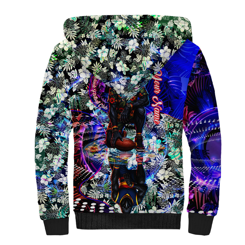Personalized Adelaide Crow Football Sherpa Hoodie Tropical Hibiscus Flowers - Pacific Fusion Style