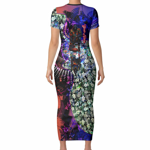 Personalized Adelaide Crow Football Short Sleeve Bodycon Dress Tropical Hibiscus Flowers - Pacific Fusion Style