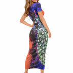 Personalized Adelaide Crow Football Short Sleeve Bodycon Dress Tropical Hibiscus Flowers - Pacific Fusion Style