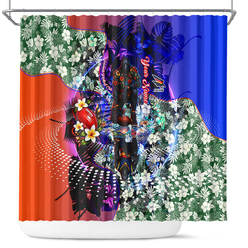Personalized Adelaide Crow Football Shower Curtain Tropical Hibiscus Flowers - Pacific Fusion Style