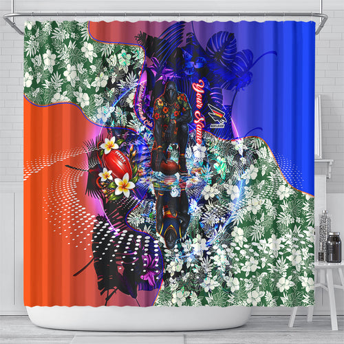 Personalized Adelaide Crow Football Shower Curtain Tropical Hibiscus Flowers - Pacific Fusion Style