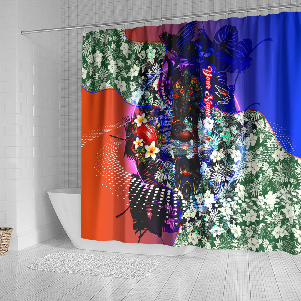 Personalized Adelaide Crow Football Shower Curtain Tropical Hibiscus Flowers - Pacific Fusion Style
