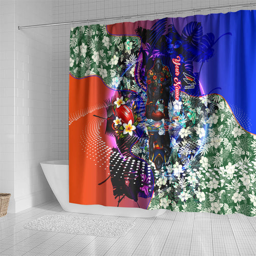 Personalized Adelaide Crow Football Shower Curtain Tropical Hibiscus Flowers - Pacific Fusion Style