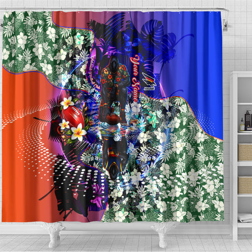 Personalized Adelaide Crow Football Shower Curtain Tropical Hibiscus Flowers - Pacific Fusion Style