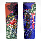 Personalized Adelaide Crow Football Skinny Tumbler Tropical Hibiscus Flowers - Pacific Fusion Style