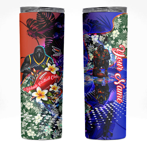 Personalized Adelaide Crow Football Skinny Tumbler Tropical Hibiscus Flowers - Pacific Fusion Style