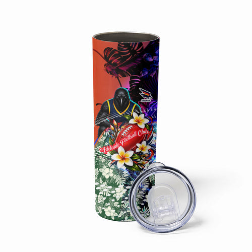 Personalized Adelaide Crow Football Skinny Tumbler Tropical Hibiscus Flowers - Pacific Fusion Style