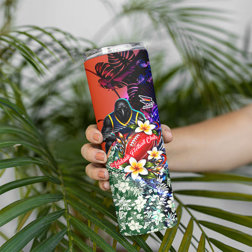 Personalized Adelaide Crow Football Skinny Tumbler Tropical Hibiscus Flowers - Pacific Fusion Style