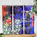 Personalized Adelaide Crow Football Skinny Tumbler Tropical Hibiscus Flowers - Pacific Fusion Style