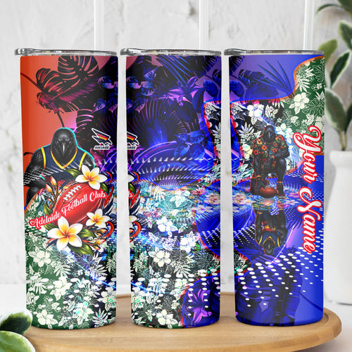 Personalized Adelaide Crow Football Skinny Tumbler Tropical Hibiscus Flowers - Pacific Fusion Style