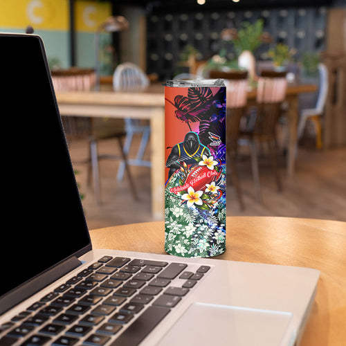 Personalized Adelaide Crow Football Skinny Tumbler Tropical Hibiscus Flowers - Pacific Fusion Style