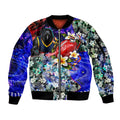 Personalized Adelaide Crow Football Sleeve Zip Bomber Jacket Tropical Hibiscus Flowers - Pacific Fusion Style
