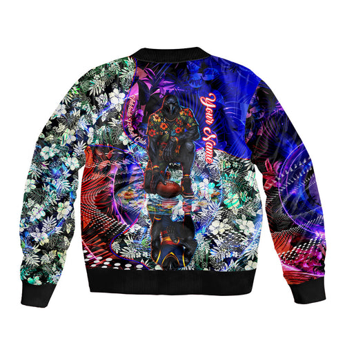 Personalized Adelaide Crow Football Sleeve Zip Bomber Jacket Tropical Hibiscus Flowers - Pacific Fusion Style