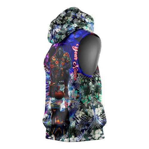 Personalized Adelaide Crow Football Sleeveless Hoodie Tropical Hibiscus Flowers - Pacific Fusion Style