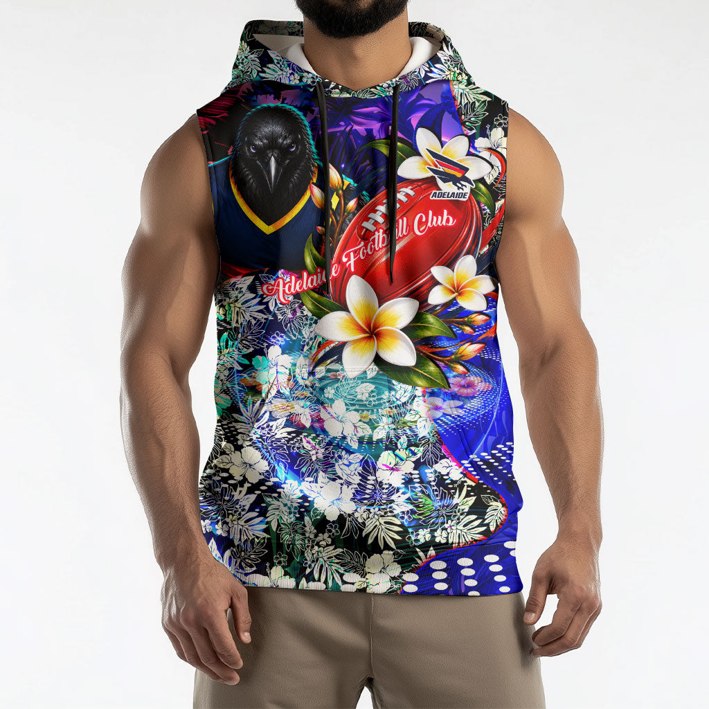 Personalized Adelaide Crow Football Sleeveless Hoodie Tropical Hibiscus Flowers - Pacific Fusion Style