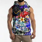 Personalized Adelaide Crow Football Sleeveless Hoodie Tropical Hibiscus Flowers - Pacific Fusion Style