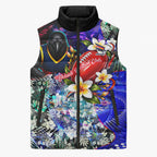 Personalized Adelaide Crow Football Sleeveless Puffer Jacket Tropical Hibiscus Flowers - Pacific Fusion Style