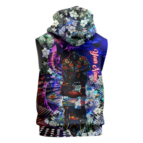 Personalized Adelaide Crow Football Sleeveless Zip Hoodie Tropical Hibiscus Flowers - Pacific Fusion Style