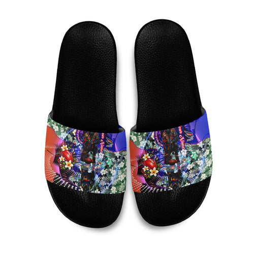 Personalized Adelaide Crow Football Slide Sandals Tropical Hibiscus Flowers - Pacific Fusion Style