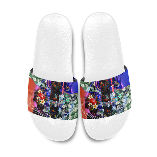 Personalized Adelaide Crow Football Slide Sandals Tropical Hibiscus Flowers - Pacific Fusion Style
