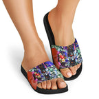 Personalized Adelaide Crow Football Slide Sandals Tropical Hibiscus Flowers - Pacific Fusion Style