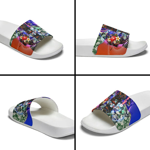 Personalized Adelaide Crow Football Slide Sandals Tropical Hibiscus Flowers - Pacific Fusion Style