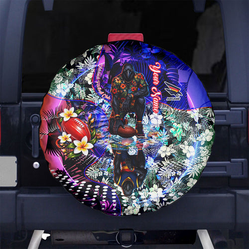 Personalized Adelaide Crow Football Spare Tire Cover Tropical Hibiscus Flowers - Pacific Fusion Style