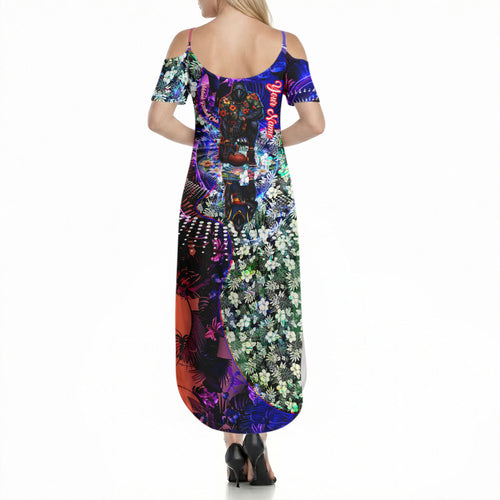 Personalized Adelaide Crow Football Summer Maxi Dress Tropical Hibiscus Flowers - Pacific Fusion Style