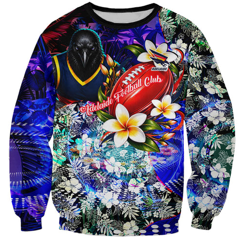 Personalized Adelaide Crow Football Sweatshirt Tropical Hibiscus Flowers - Pacific Fusion Style