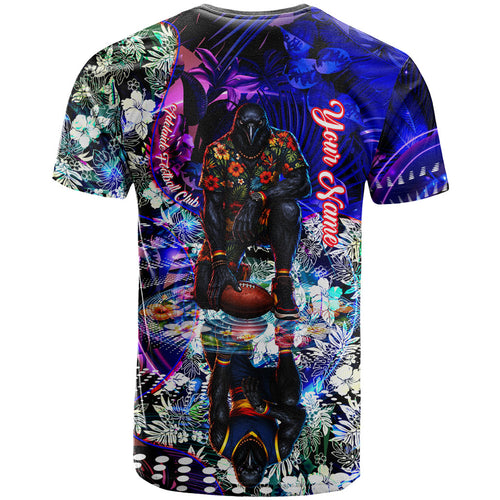 Personalized Adelaide Crow Football T Shirt Tropical Hibiscus Flowers - Pacific Fusion Style