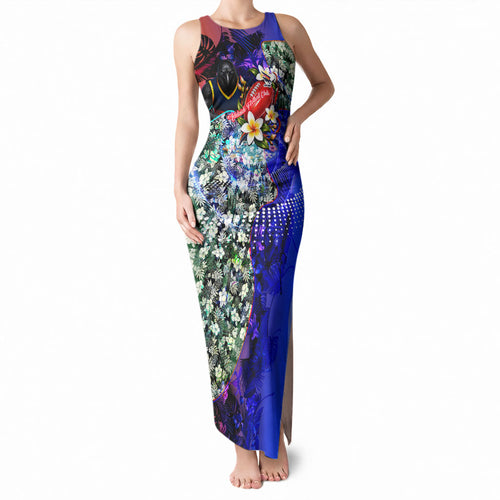 Personalized Adelaide Crow Football Tank Maxi Dress Tropical Hibiscus Flowers - Pacific Fusion Style
