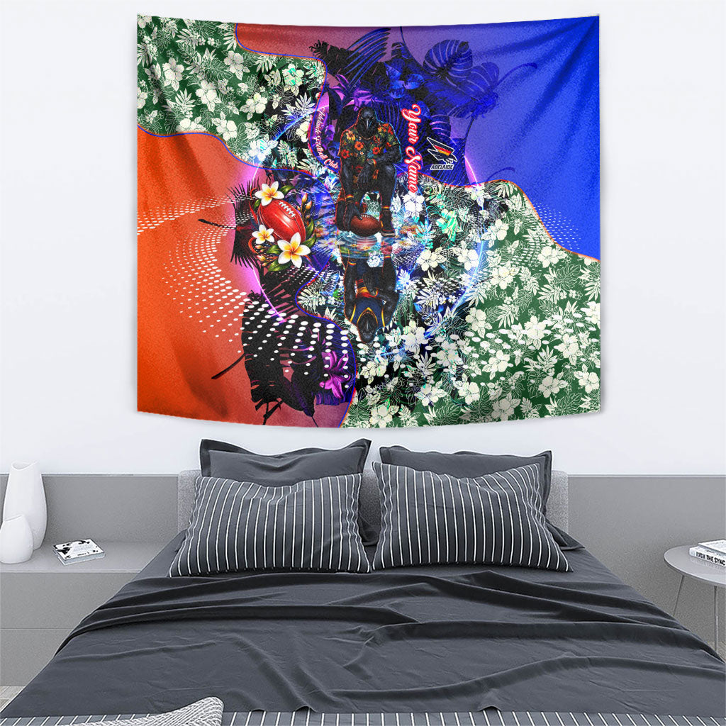 Personalized Adelaide Crow Football Tapestry Tropical Hibiscus Flowers - Pacific Fusion Style
