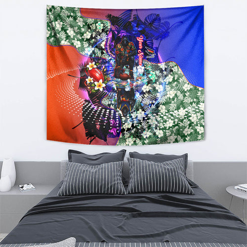 Personalized Adelaide Crow Football Tapestry Tropical Hibiscus Flowers - Pacific Fusion Style