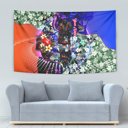 Personalized Adelaide Crow Football Tapestry Tropical Hibiscus Flowers - Pacific Fusion Style