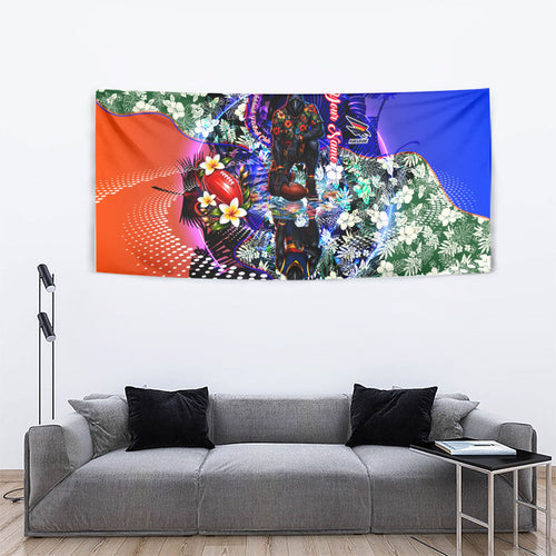 Personalized Adelaide Crow Football Tapestry Tropical Hibiscus Flowers - Pacific Fusion Style
