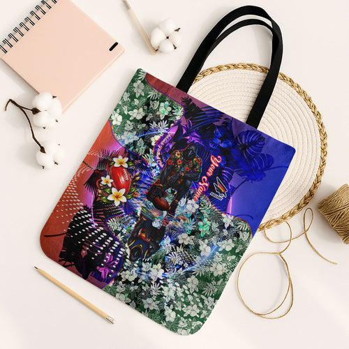 Personalized Adelaide Crow Football Tote Bag Tropical Hibiscus Flowers - Pacific Fusion Style