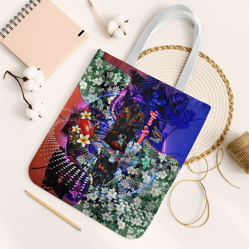 Personalized Adelaide Crow Football Tote Bag Tropical Hibiscus Flowers - Pacific Fusion Style