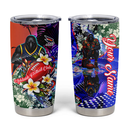Personalized Adelaide Crow Football Tumbler Cup Tropical Hibiscus Flowers - Pacific Fusion Style